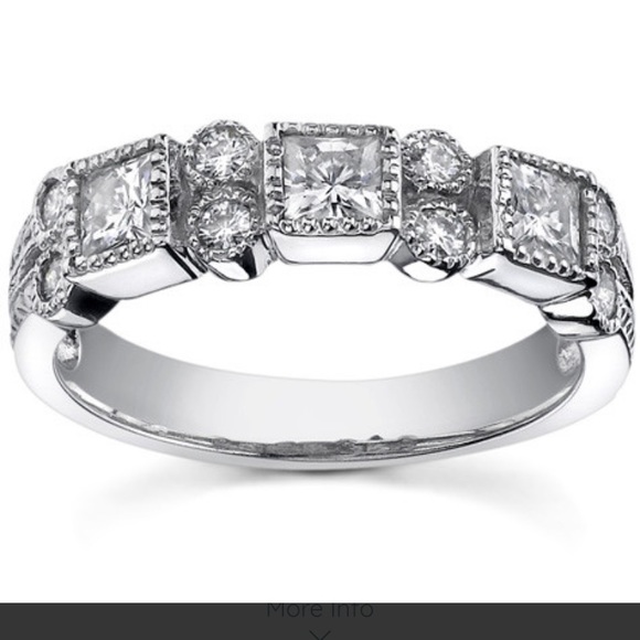 3mm Princess Moissanite Milgrain Anniversary Ring #ann183b white gold - Picture 10 of 10